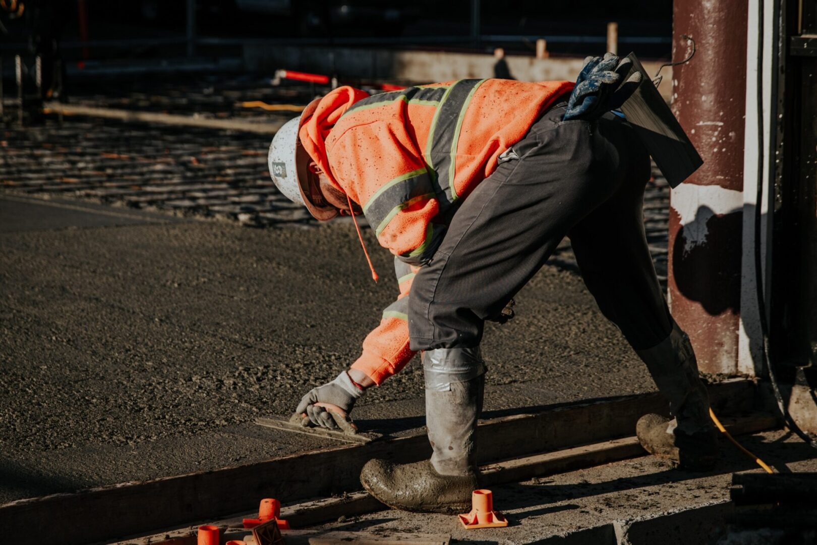 The workers in the construction site